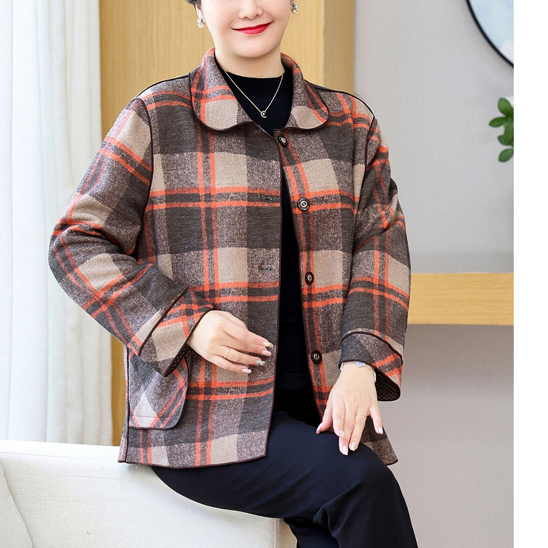 秋冬款胖妈妈加肥加大码中老年人女减龄格子两面穿外套千鸟格大衣