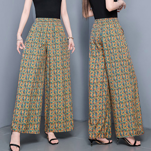 240斤跳舞遛弯裤 花人造棉裙裤 加肥大码 棉绸阔腿裤 中老年人妈妈装