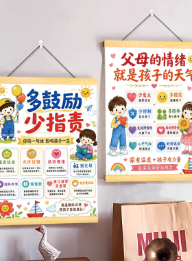 多鼓励少指责激励孩子挂画别和女儿儿子生气亲子关系教育墙装饰画