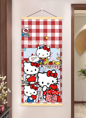 HelloKitty猫卡通动画儿童房装饰挂画实木布艺装饰画可爱童趣墙饰
