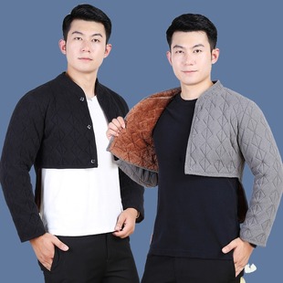 爸爸加绒加厚护肩防寒驼绒棉长袖 睡觉护颈椎坎肩 小背心中老年男装