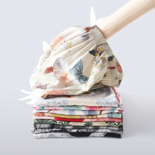 松紧腰人造棉居家裤 宽松舒适可外穿棉绸休闲裤 女 女薄款 印花阔腿裤