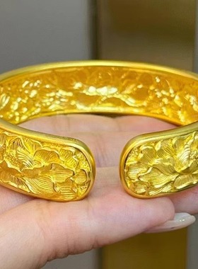 合金手镯 南非矿金【牡丹花手镯】孟加拉赤金 北欧金锡金里外一色