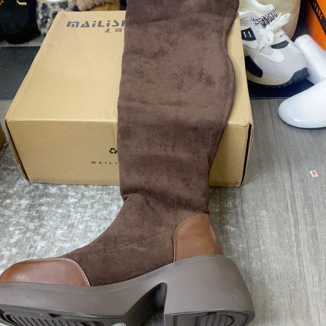 37绒面羊皮加绒过膝跟高7鞋面微微瑕,女鞋,浅口单鞋,淘宝优惠券,粉丝福利购,淘宝优惠卷