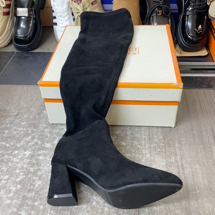 36绒面羊皮加绒跟高7过膝