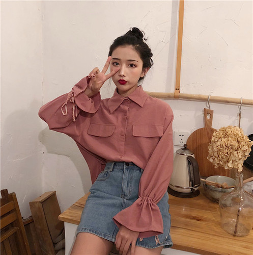 Actual shooting of the new type of velvet pure color temperament relaxed leisure women in long shirts