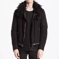 Dvsclk Custom-Made Helmut 99Aw Style Black Washed Denim Jacket with Fur Collar and Cotton Filling