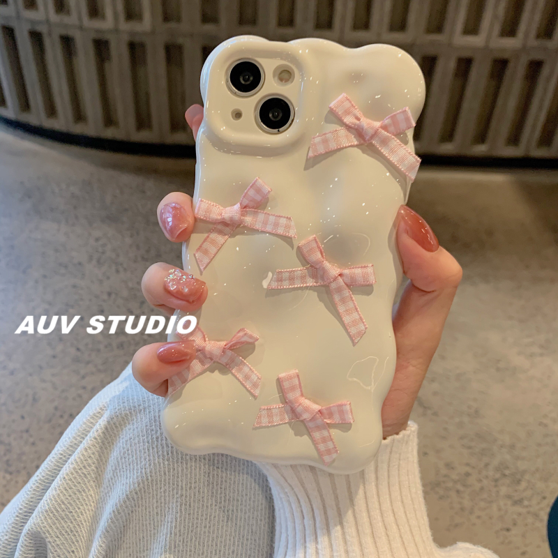 粉蝴蝶结少女清新可爱ins适用iphone16promax苹果13手机壳12软壳11女套15promax气质简约14p不规则高级日韩风