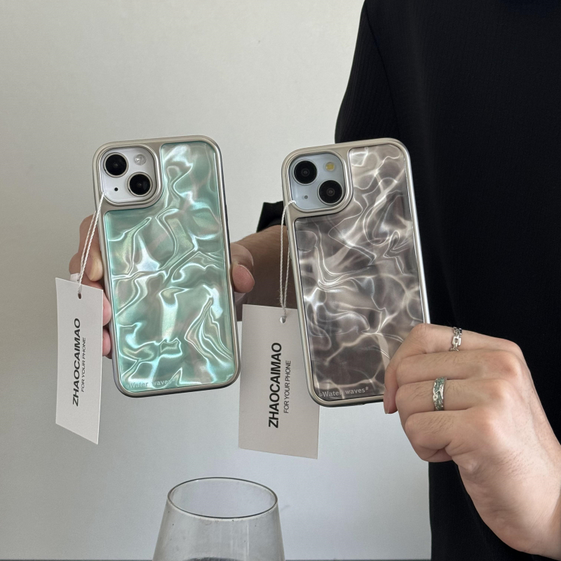 冷淡风水波纹ins适用iPhone16ProMax苹果14个性13高级感12女款17promax防摔15pro手机壳15韩版创意简约银灰色