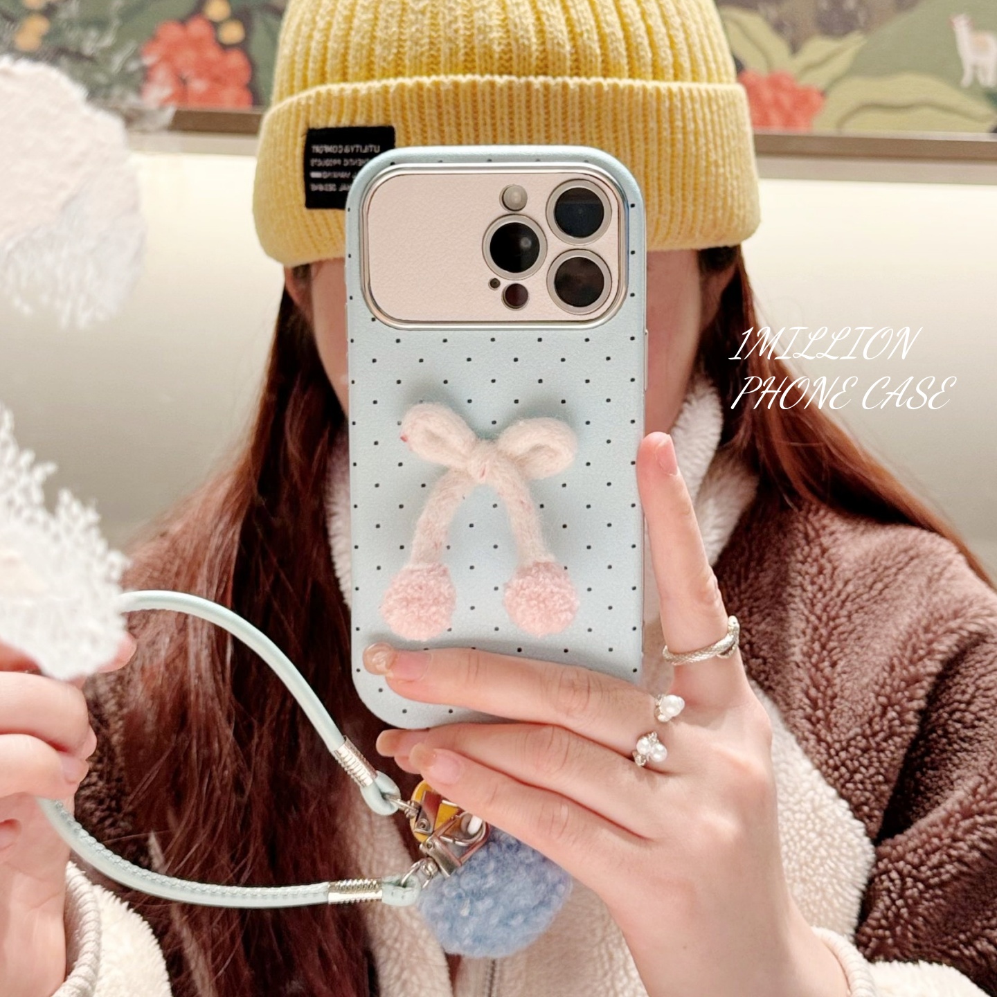 ins气质蓝波点蝴蝶结ins韩系适用于iPhone17promax手机壳苹果16promax女款15pro新款13pro保护套14韩系12潮11