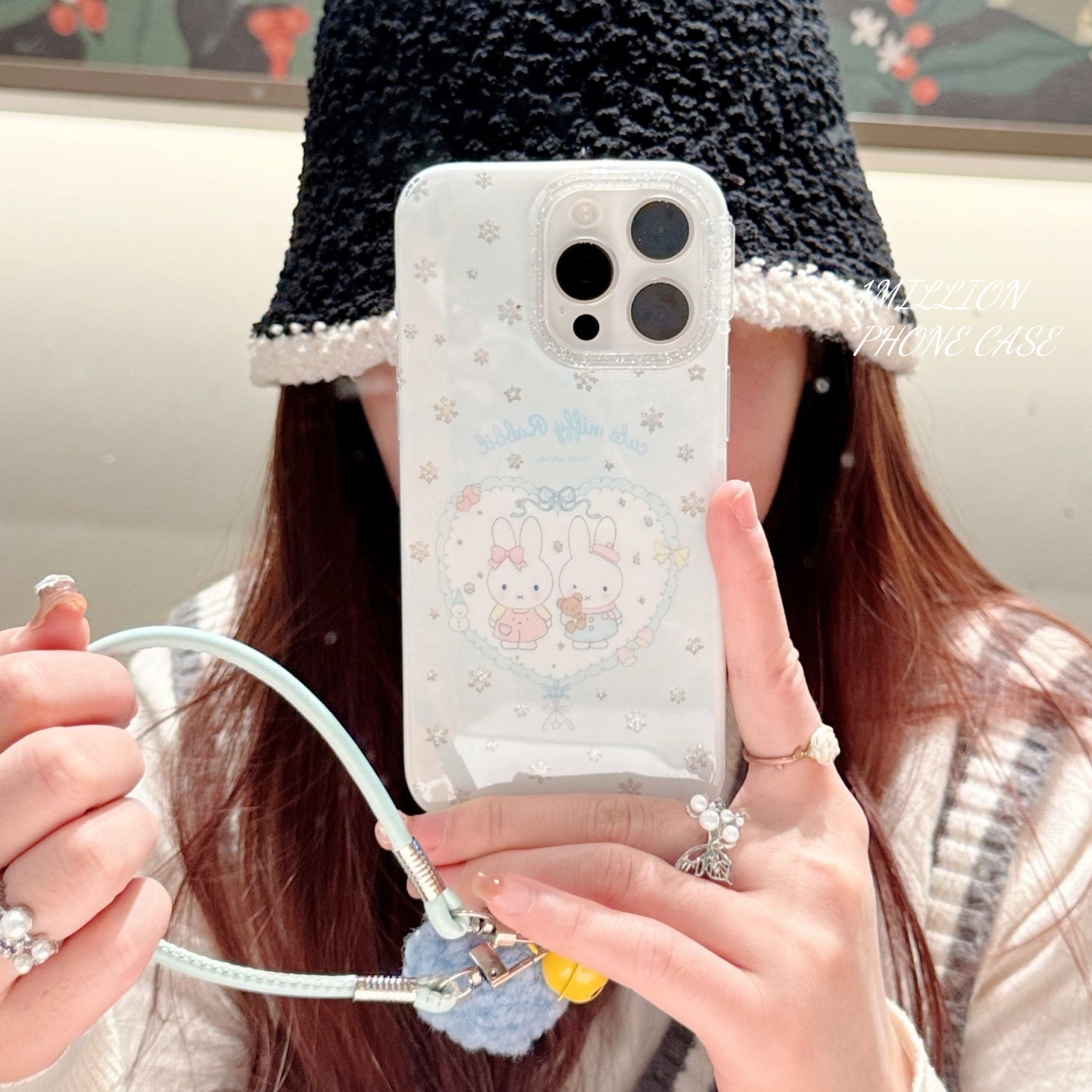 淡蓝雪花爱心米菲适用于苹果iPhone17promax手机壳iphone16pro保护套15pro女款14pro新款13可可爱爱17p潮流感