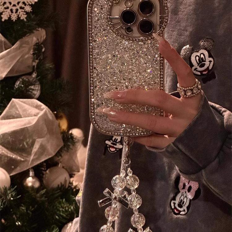 闪钻猫咪适用苹果16ProMax手机壳iPhone17pro新款13个性15创意高级感14防摔带手链12日韩闪亮11少女款保护套