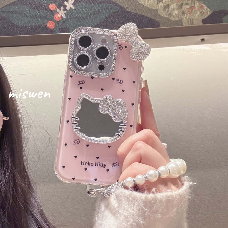日韩立体kitty猫镜子适用苹果16promax手机壳iphone13新款15promax女款14pro少女可爱12卡通创意11全包硬壳潮
