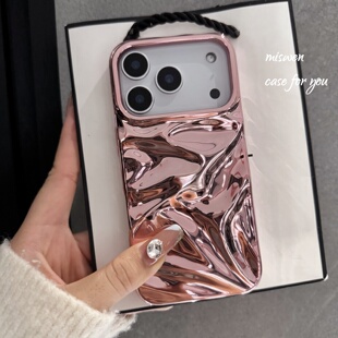 马卡龙电镀色褶皱纹适用iPhone17Promax手机壳苹果16Promax硅胶保护套15promax防摔软壳时尚 13Pro潮 14Pro女款