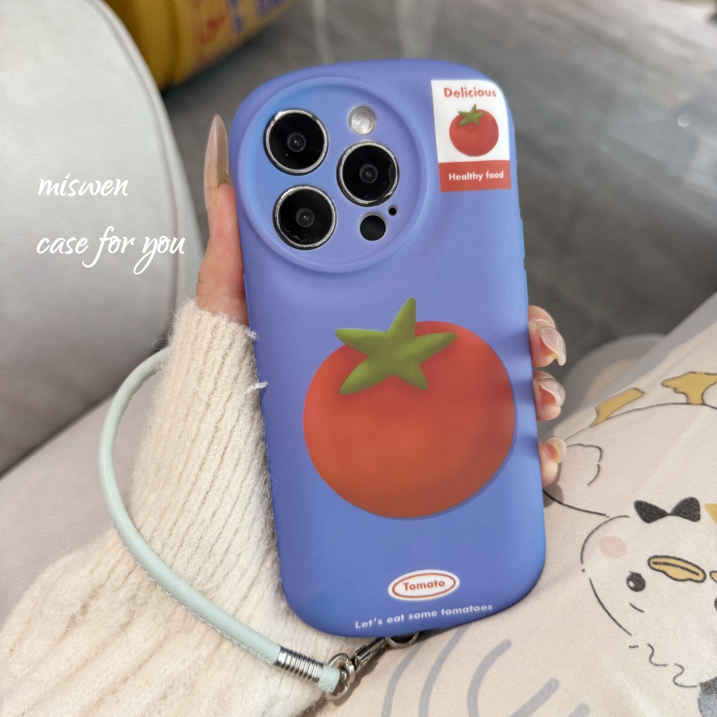 蓝色插画西红柿适用于iPhone16/15/14手机壳苹果16promax简约ins个性13女款16pro椭圆磨砂硅胶全包防摔保护套