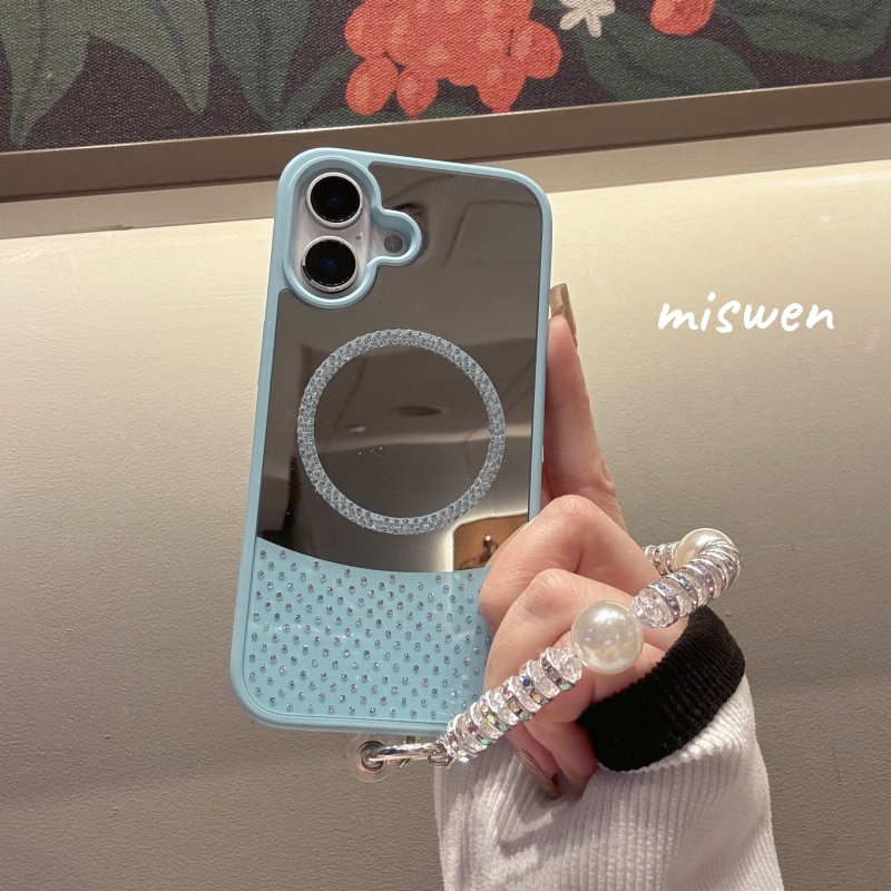 镜面拼接闪钻磁吸适用iPhone17promax手机壳苹果16ProMax轻奢高级14气质女款13挂链12网红15气质补妆镜17AIR