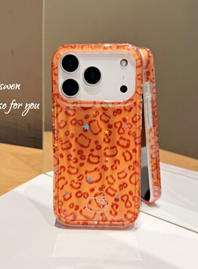 ins卡通小众橙色鎏金豹纹小猫适用iPhone17promax手机壳苹果16pro创意小众15防摔全包亮面硬壳14女款13潮流感