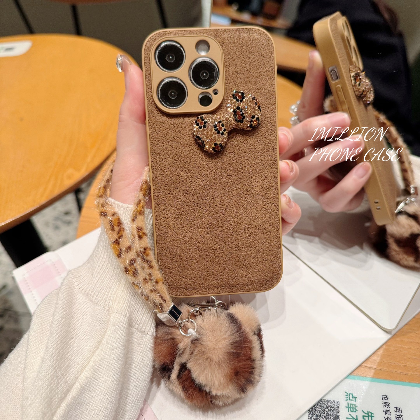 秋冬新款月坑纹立体豹纹蝴蝶结适用苹果iPhone17promax手机壳琥珀16pro轻薄简约15高端14女款13全包12p防摔潮