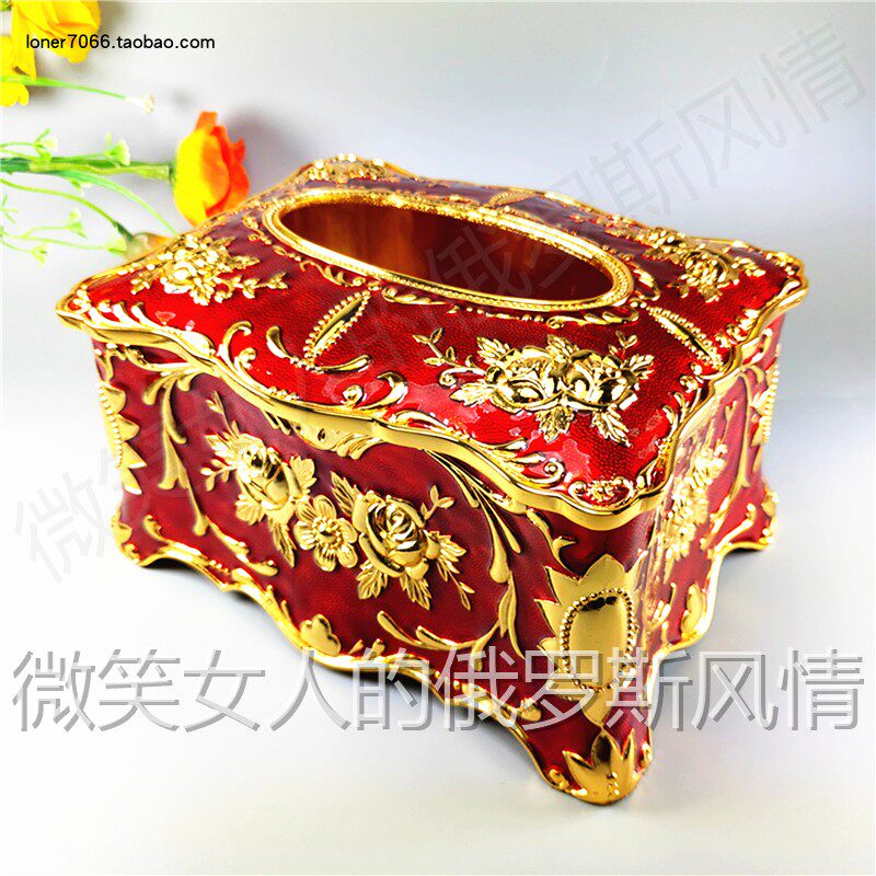 特价R4俄罗斯锡金属抽纸巾盒向日葵角高款小号金红色金玫瑰花厚重