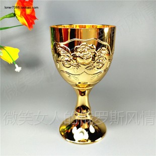 特价俄罗斯R117锡金属高脚红酒杯全金色玫瑰花容量2两100毫升厚重