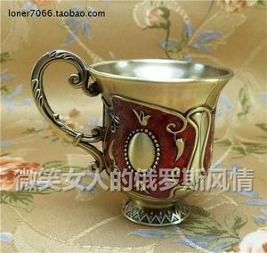 特价俄罗斯R-19锡金属手柄酒杯青古铜色红釉容量65毫升一两多欧式