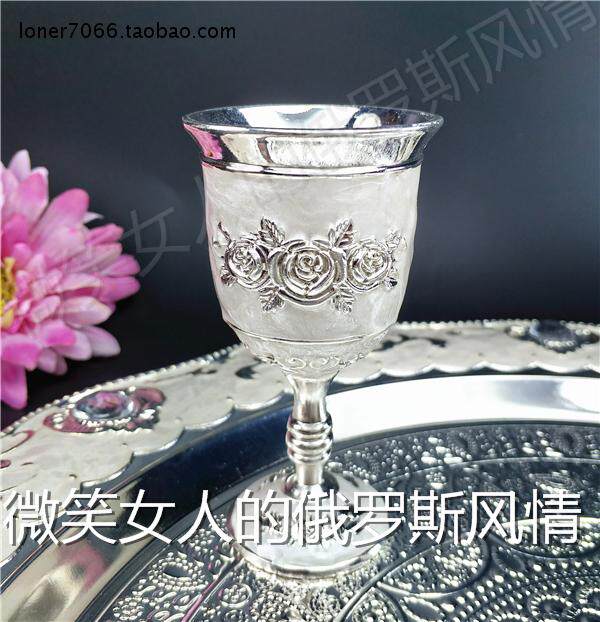 特价锡金属274-238高脚酒杯银白色银玫瑰花容量8钱40毫升特大号款
