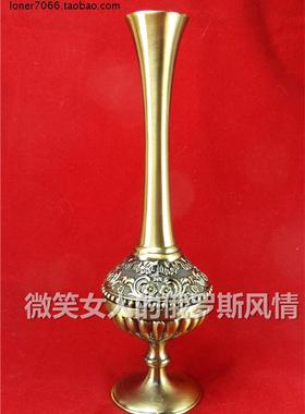 特价俄罗斯R3锡金属餐桌台面装饰插花瓶青古铜色球形肚花纹1042AB