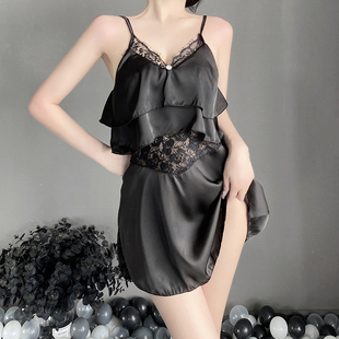 性感睡衣高级感雪纺诱惑甜美荷叶边吊带睡裙套装 情调趣味内衣