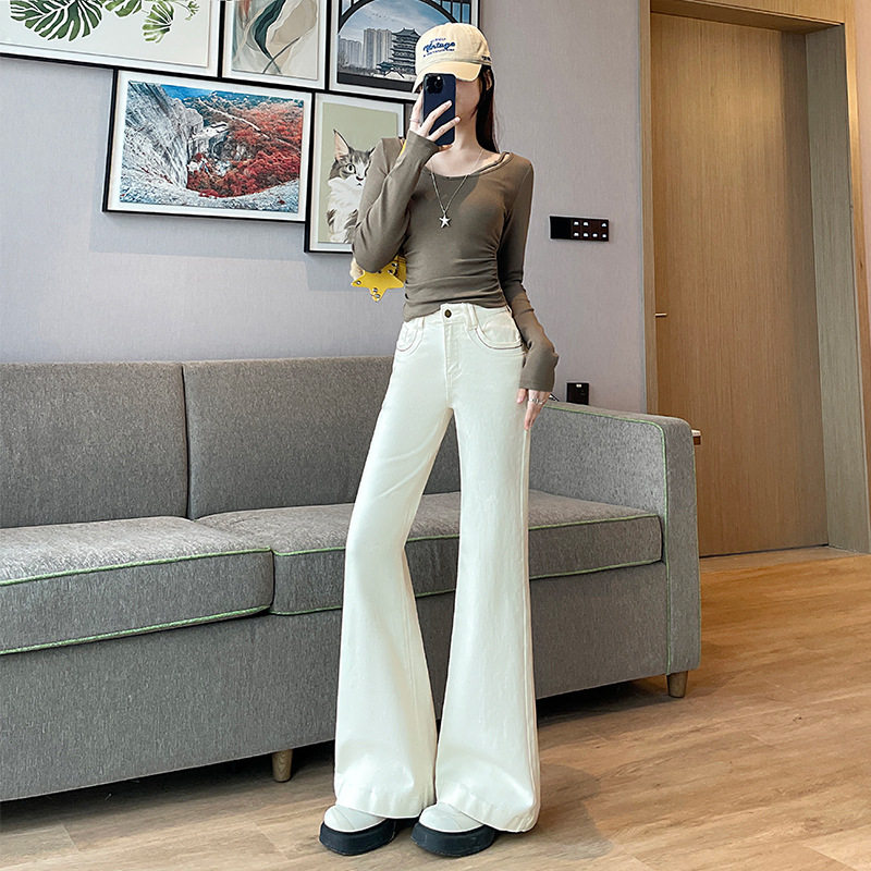 微喇牛仔裤女2025春秋新款白色高腰显瘦垂感宽松不贴腿马蹄喇叭裤