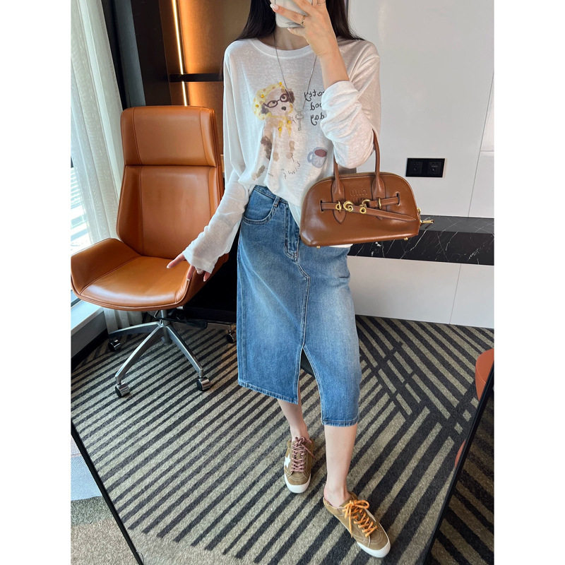 清氧tee!绣珠小狗天丝防晒罩衫女夏薄款新款宽松圆领长袖T恤上衣