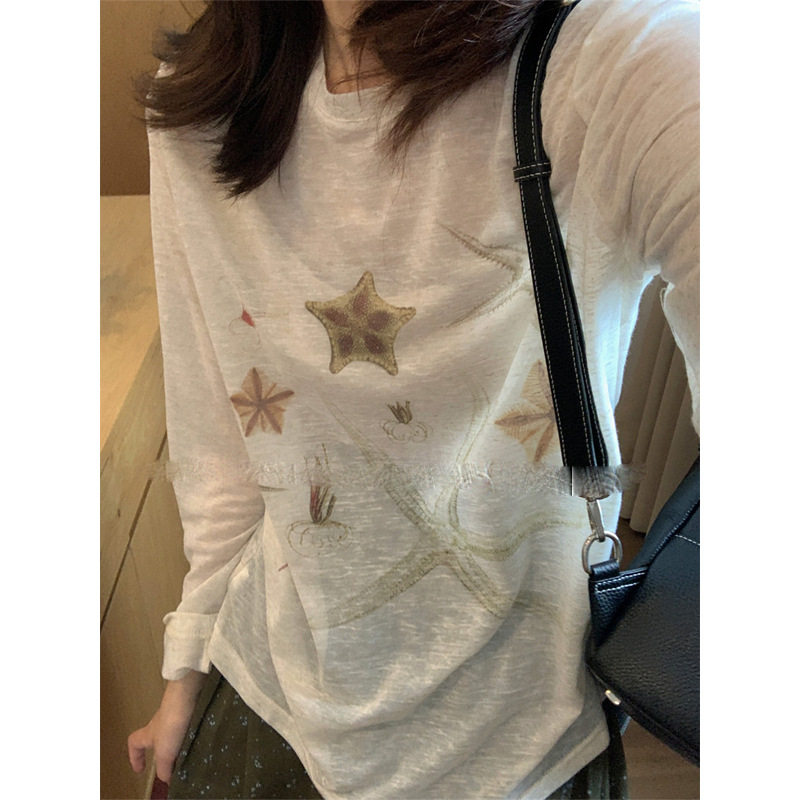 海星卡通百搭长袖防晒T恤女2026夏季宽松休闲显瘦薄款上衣