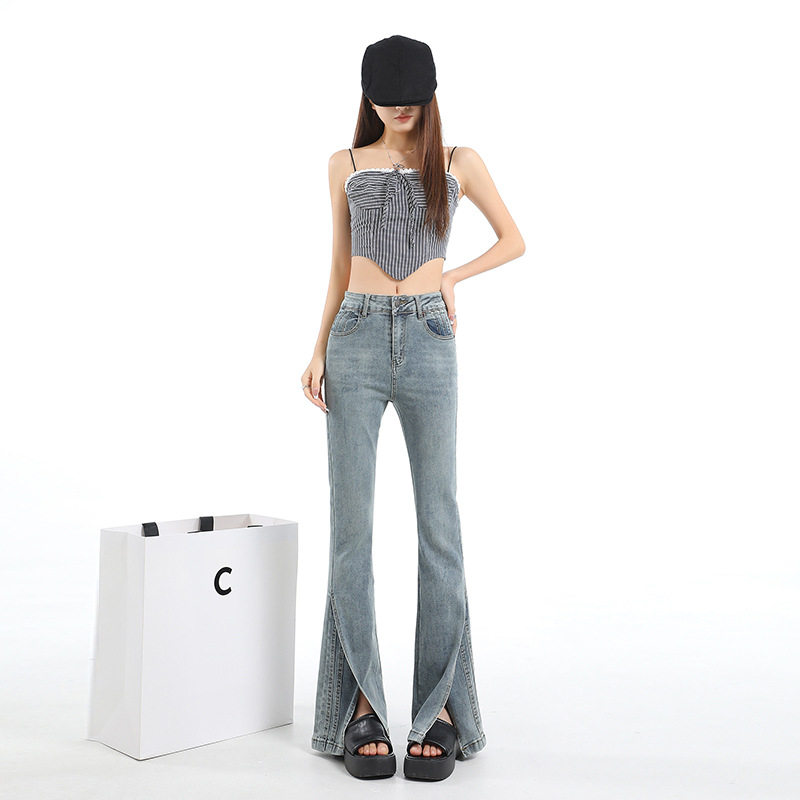 高腰开叉微喇叭牛仔裤女春秋 2026新款垂感弹力百搭显瘦马蹄裤子