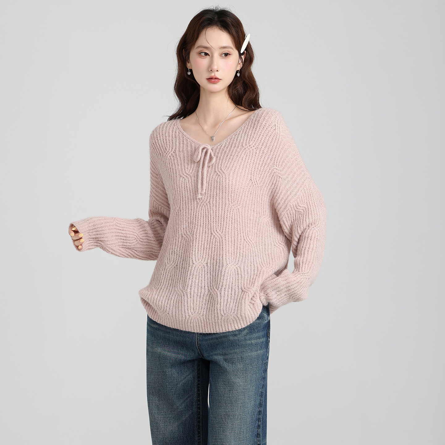 慵懒风甜美减龄V领套头毛衣女2025年秋冬季加厚宽松时尚外穿上衣