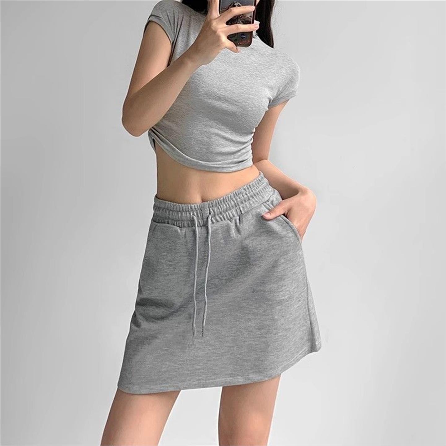 灰色高腰包臀短裙女2025春夏新款小个子运动卫裙奶德a字半身裙子
