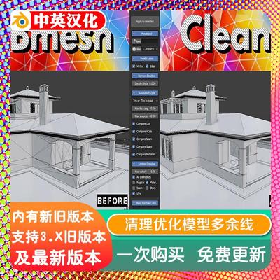 blender插件中文 Bmesh Clean 1.133 网格布线清理模型多余线优化