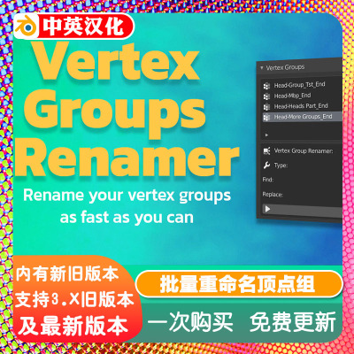 Blender插件 Vgr 1.3批量快速重命名顶点组Vertex Groups Renamer