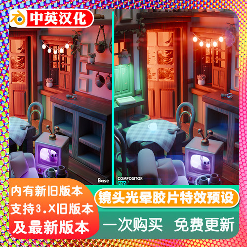 Blender插件 Compositor Pro 1.11 合成预设镜头光晕胶片特效渲染