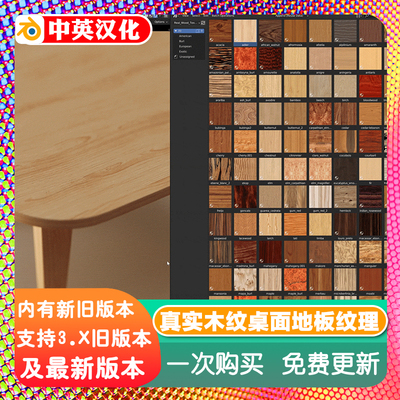 Blender材质珍贵8K实木纹理PBR柚红蜡枫橡松樱 Real Wood Texture