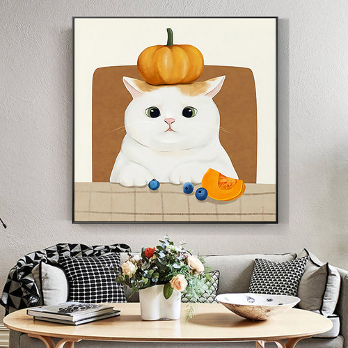 装饰画猫咪饭厅餐桌莫兰迪壁画