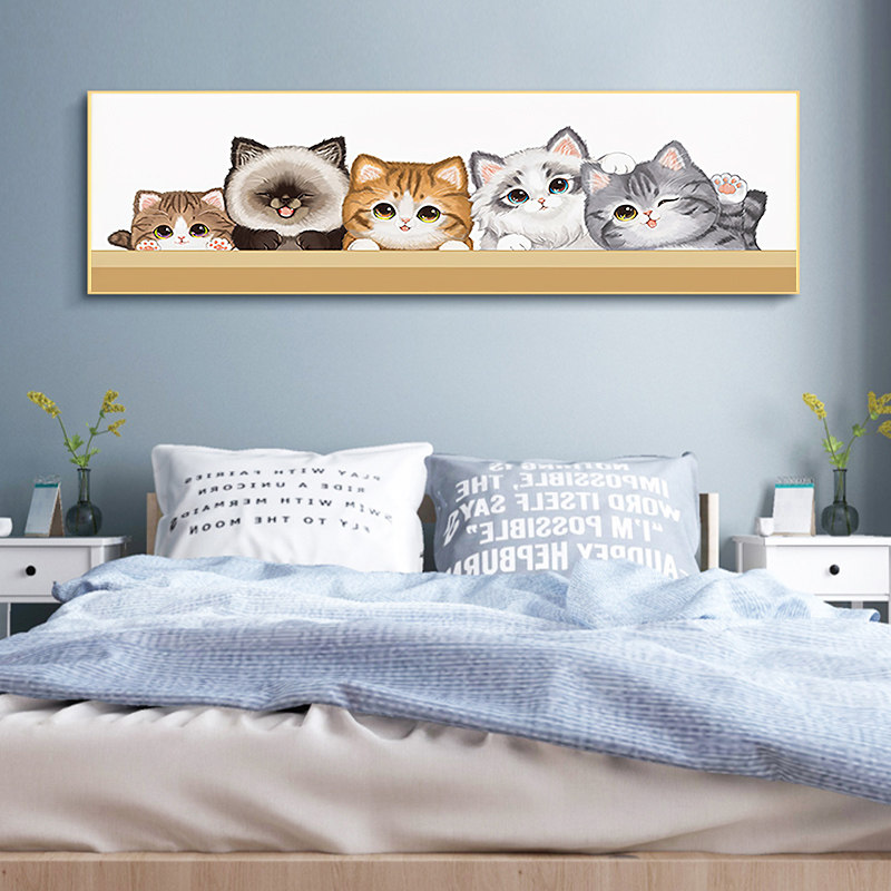 儿童房卧室床头装饰画猫咪挂画图片