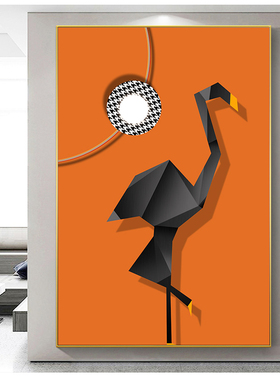 北欧轻奢抽象几何动物仿折纸火烈鸟橙色玄关走廊挂画小众装饰画
