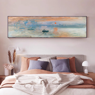 莫奈梵高装 饰画卧室主次卧床头挂画横幅宾馆酒店画民宿背景墙壁画