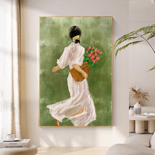 北欧美女女孩房间装饰画小清新抽象挂画高级感大幅落地画客厅玄关