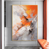 轻奢高端橙色油画肌理感入户玄关装 饰画入门走廊过道轻奢挂画