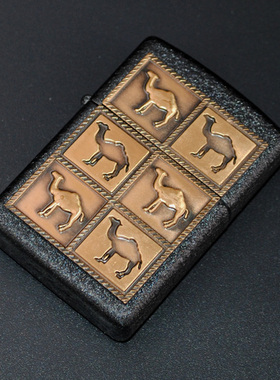 原装正品Zippo芝宝打火机-绝版收藏-1995年左右黑裂铜贴章六骆驼