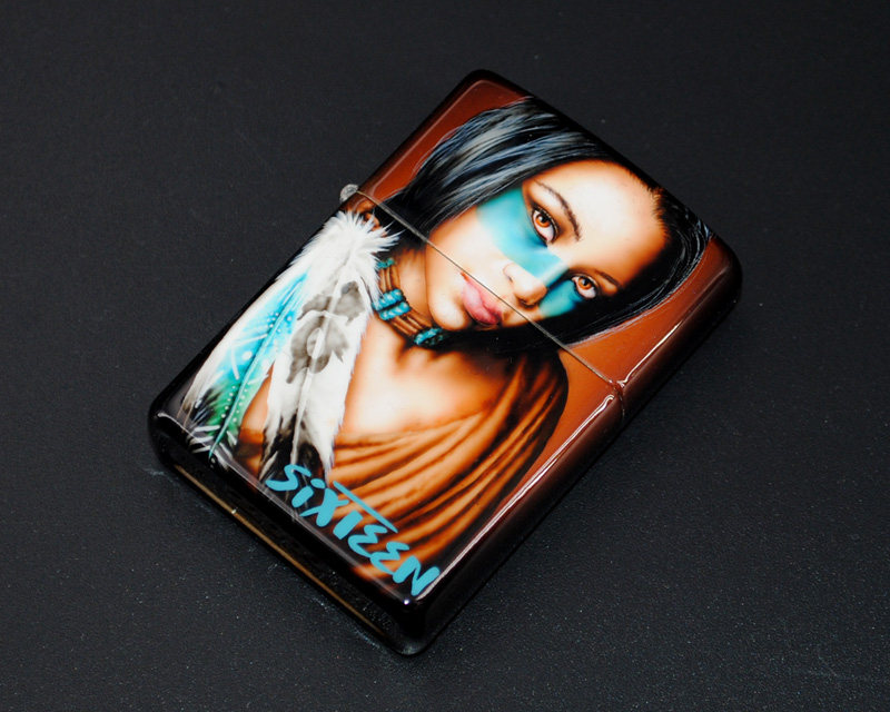 原装正品Zippo芝宝打火机-2017年Mazzi手绘印第安女郎16岁生日机