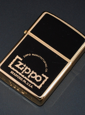 原装正品Zippo打火机-老机收藏-1987年镀金小斜底珐琅标志