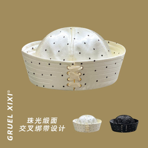 蝴蝶结波点缎面显脸小贝雷帽女
