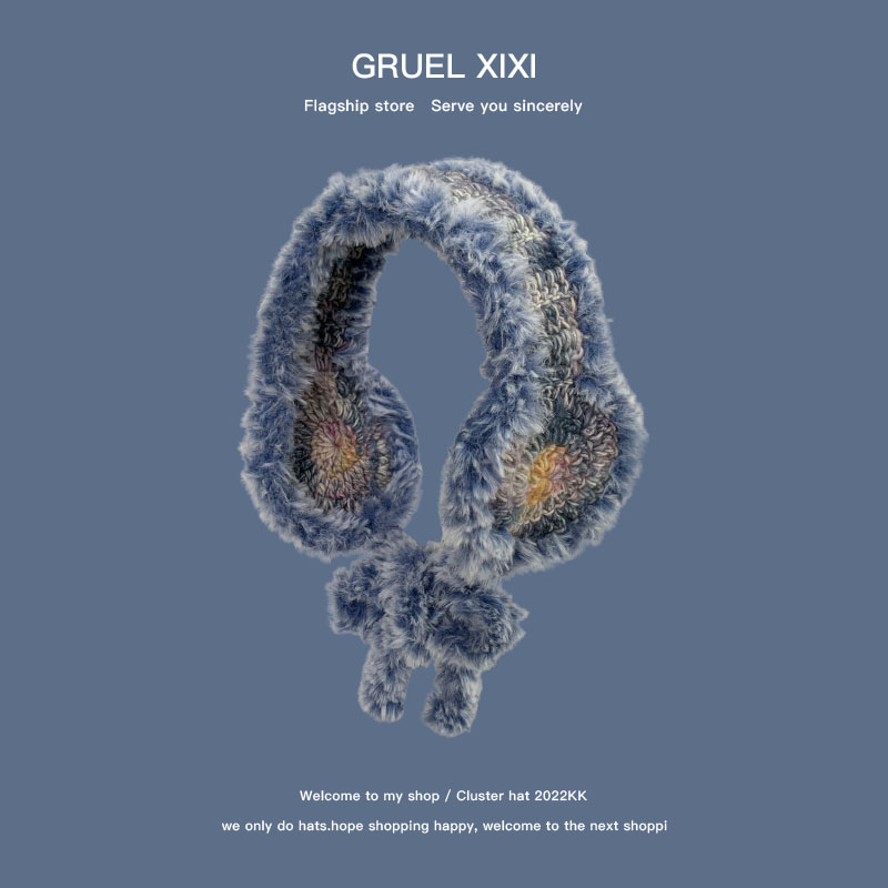 针织毛线耳罩女冬季毛茸茸绑带耳套加厚保暖防冻护耳耳捂子学生