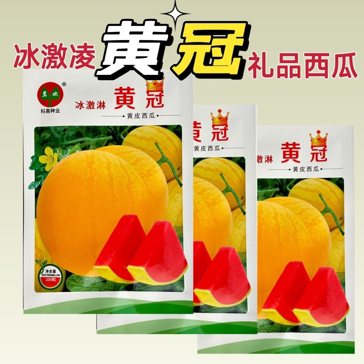 冰淇淋黄冠礼品西瓜种子早熟杂交大果花皮黄皮红瓤西瓜种籽糖度高